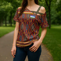 Uzbekistan Cross Shoulder Shirt with Traditional Geometric Motif Design - Wonder Print Shop
