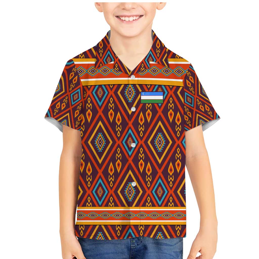 Uzbekistan Family Matching Mermaid Dress and Hawaiian Shirt with Traditional Geometric Motif Design - Wonder Print Shop