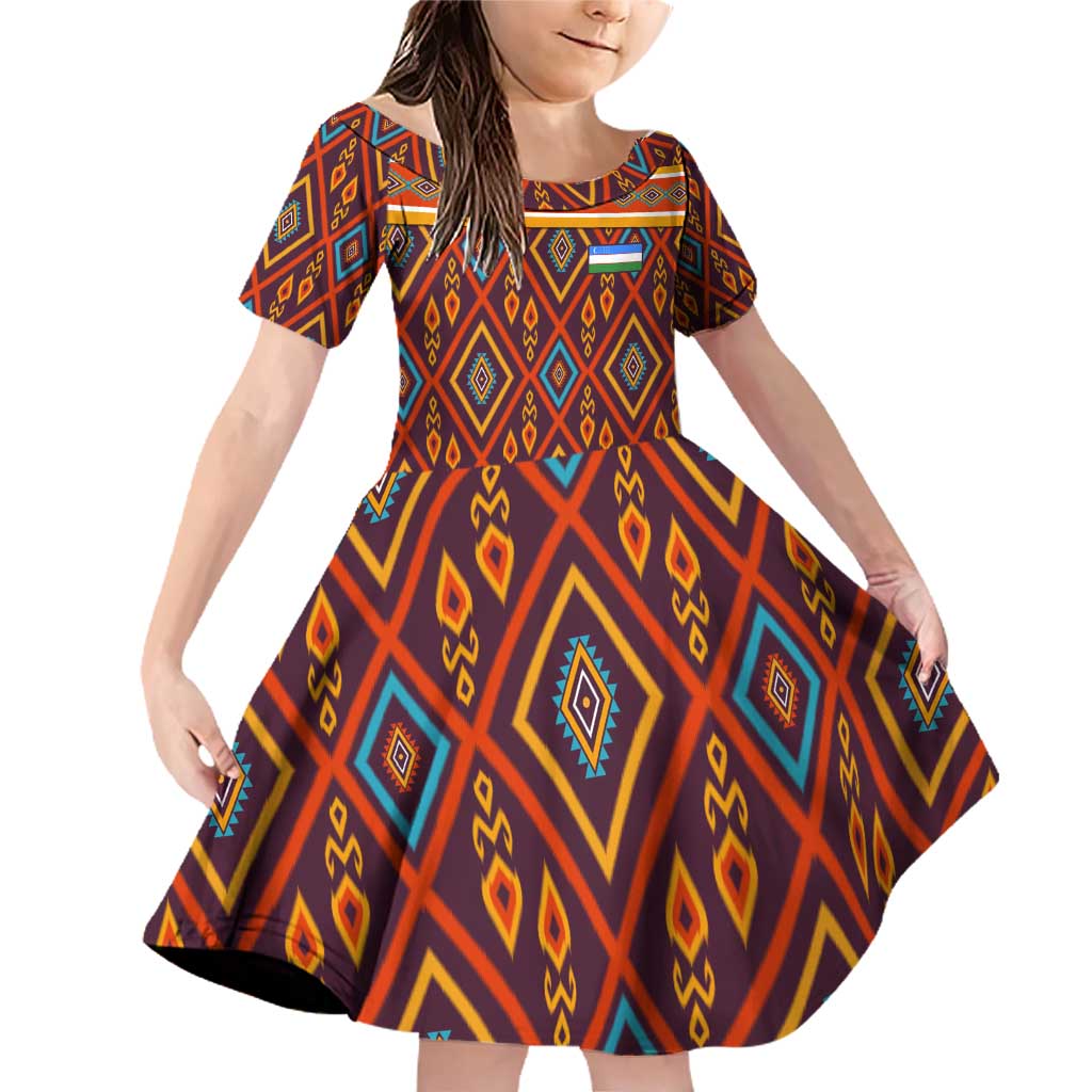 Uzbekistan Family Matching Off Shoulder Short Dress and Hawaiian Shirt with Traditional Geometric Motif Design - Wonder Print Shop