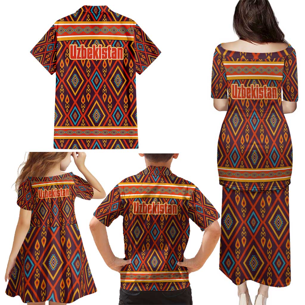 Uzbekistan Family Matching Puletasi and Hawaiian Shirt with Traditional Geometric Motif Design - Wonder Print Shop