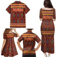 Uzbekistan Family Matching Puletasi and Hawaiian Shirt with Traditional Geometric Motif Design - Wonder Print Shop