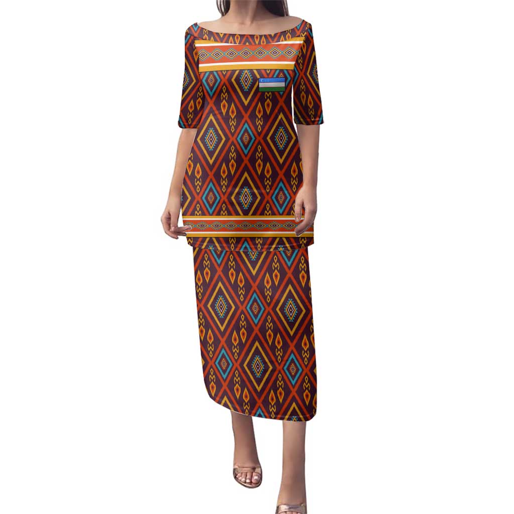 Uzbekistan Family Matching Puletasi and Hawaiian Shirt with Traditional Geometric Motif Design - Wonder Print Shop