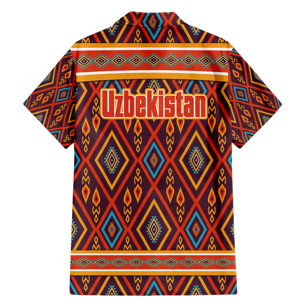 Uzbekistan Family Matching Short Sleeve Bodycon Dress and Hawaiian Shirt with Traditional Geometric Motif Design - Wonder Print Shop