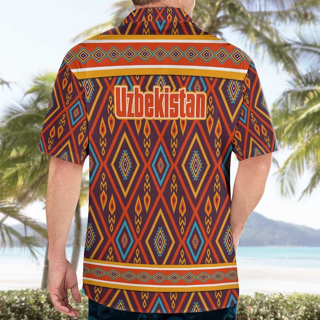 Uzbekistan Hawaiian Shirt with Traditional Geometric Motif Design - Wonder Print Shop