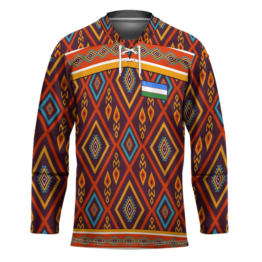 Uzbekistan Hockey Jersey with Traditional Geometric Motif Design - Wonder Print Shop