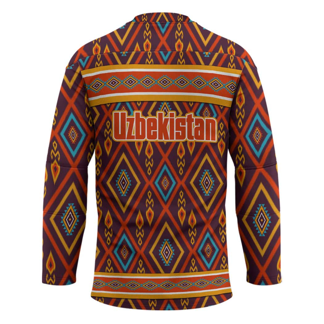Uzbekistan Hockey Jersey with Traditional Geometric Motif Design - Wonder Print Shop