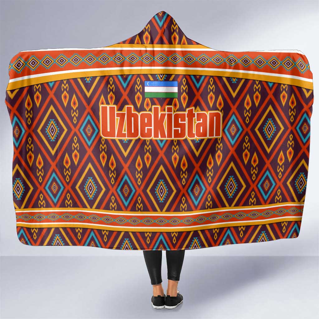 Uzbekistan Hooded Blanket with Traditional Geometric Motif Design - Wonder Print Shop