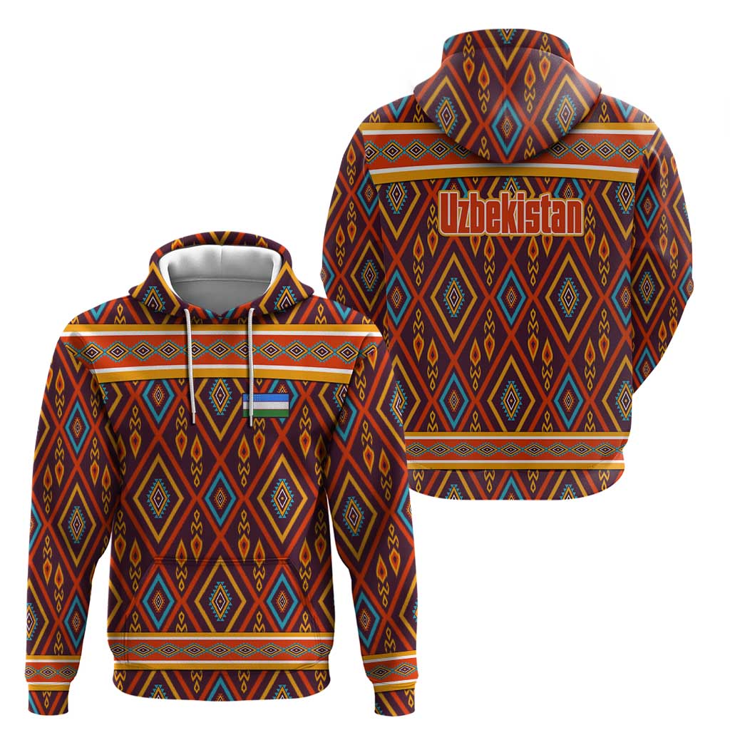 Uzbekistan Hoodie with Traditional Geometric Motif Design - Wonder Print Shop