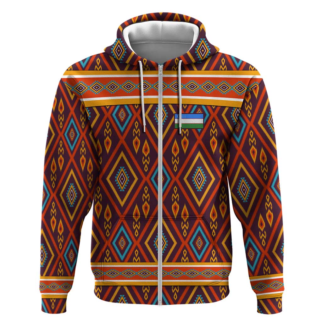 Uzbekistan Hoodie with Traditional Geometric Motif Design - Wonder Print Shop