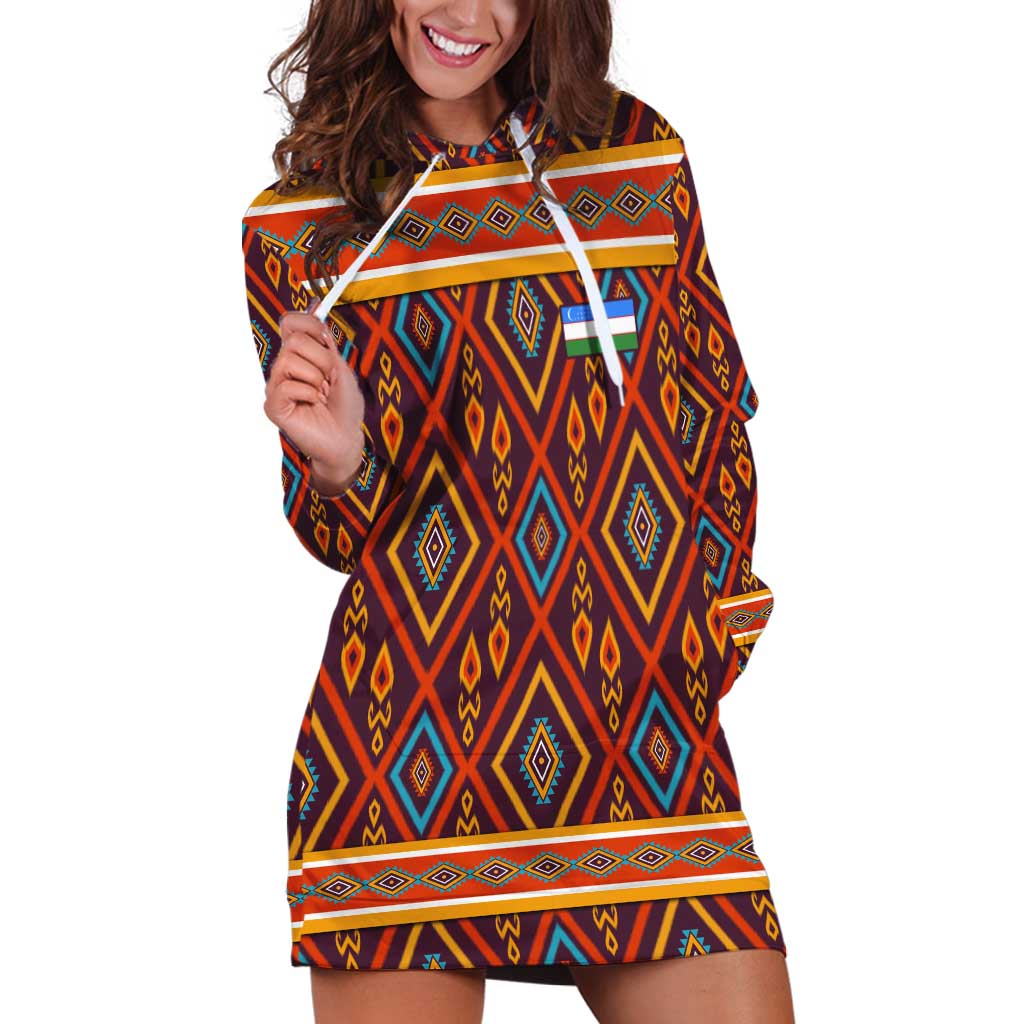 Uzbekistan Hoodie Dress with Traditional Geometric Motif Design - Wonder Print Shop