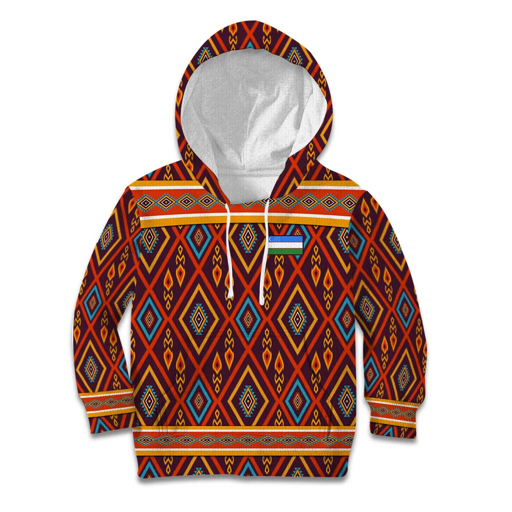 Uzbekistan Kid Hoodie with Traditional Geometric Motif Design - Wonder Print Shop