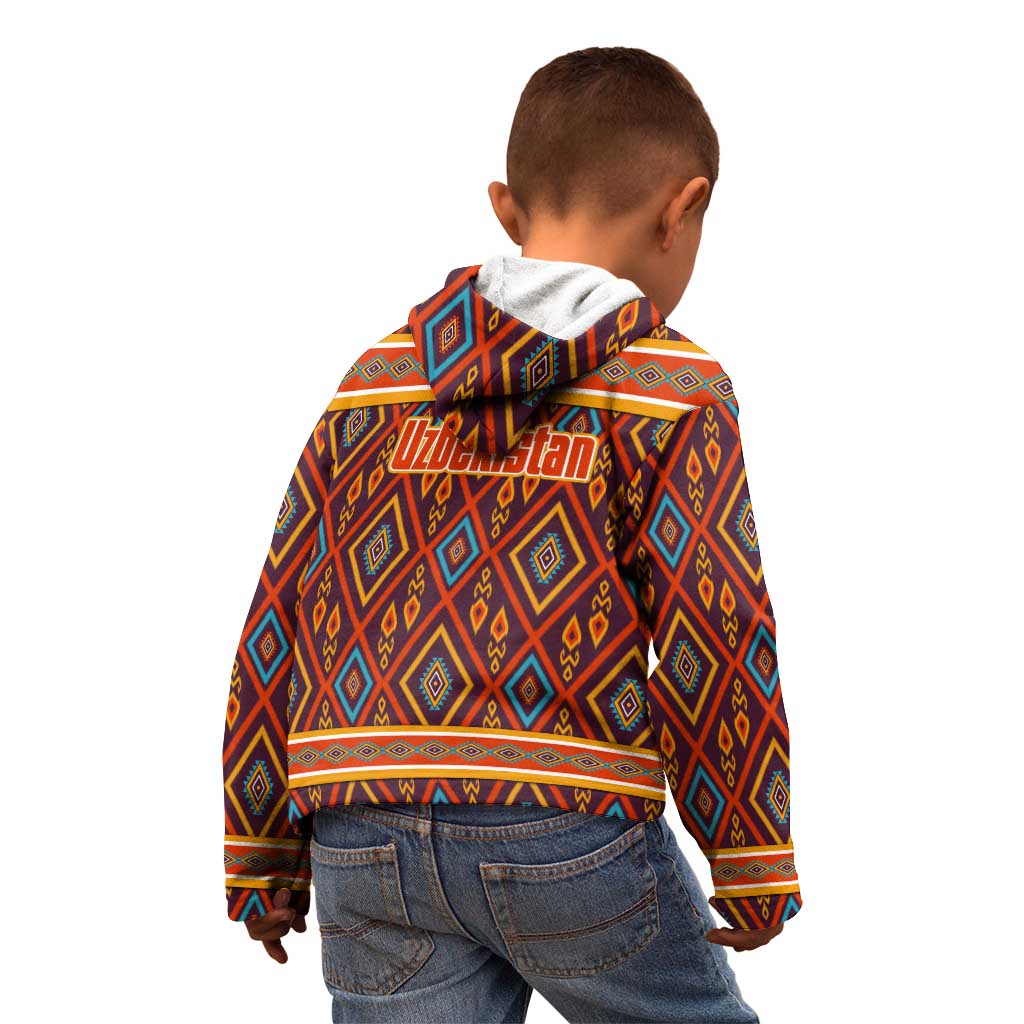 Uzbekistan Kid Hoodie with Traditional Geometric Motif Design - Wonder Print Shop