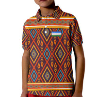Uzbekistan Kid Polo Shirt with Traditional Geometric Motif Design - Wonder Print Shop