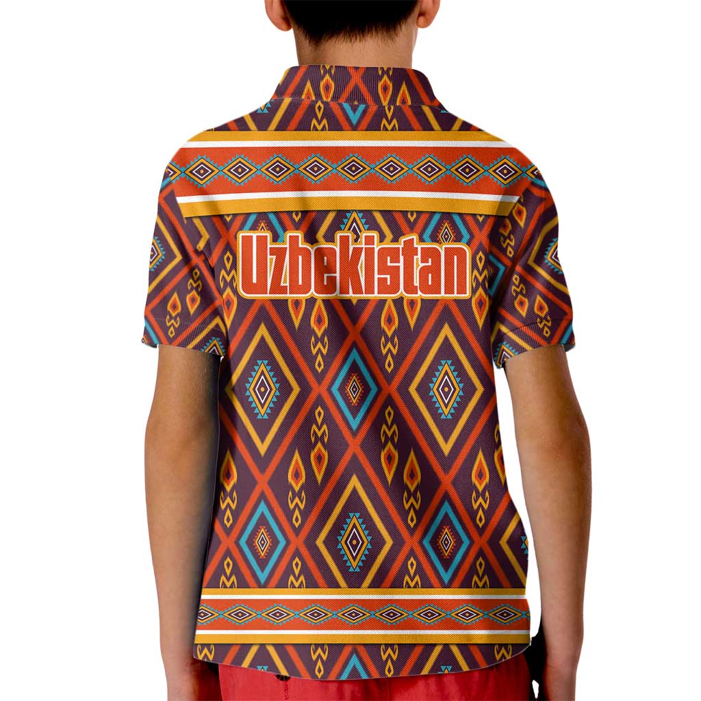 Uzbekistan Kid Polo Shirt with Traditional Geometric Motif Design - Wonder Print Shop
