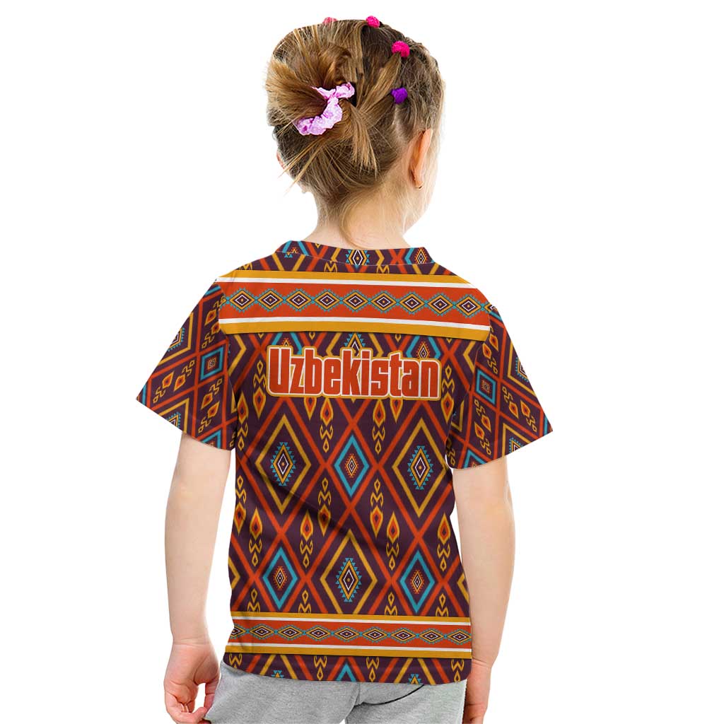 Uzbekistan Kid T Shirt with Traditional Geometric Motif Design - Wonder Print Shop