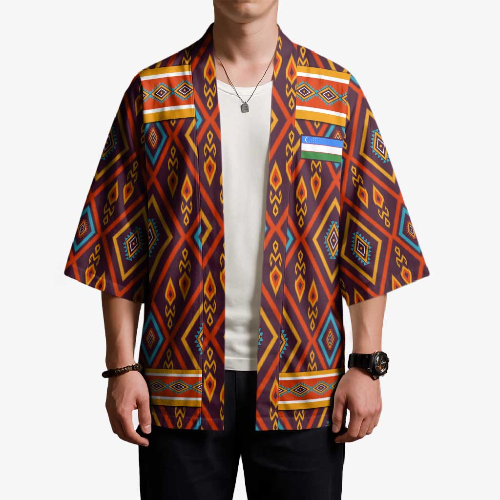 Uzbekistan Kimono with Traditional Geometric Motif Design - Wonder Print Shop