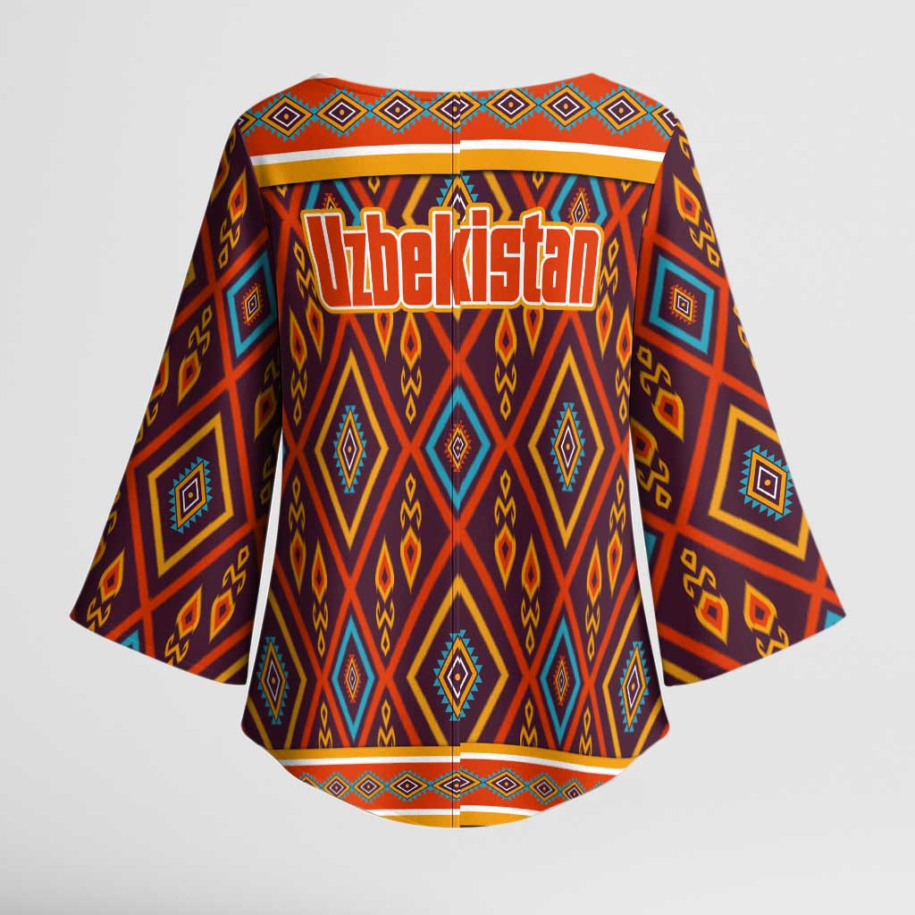 Uzbekistan Kimono Sleeve Blouse with Traditional Geometric Motif Design - Wonder Print Shop