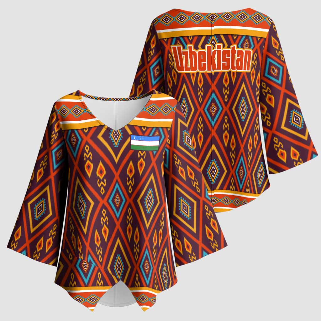 Uzbekistan Kimono Sleeve Blouse with Traditional Geometric Motif Design - Wonder Print Shop