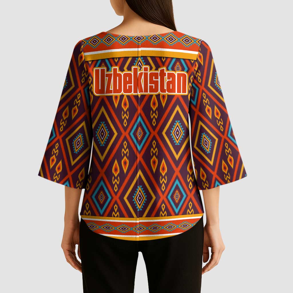 Uzbekistan Kimono Sleeve Blouse with Traditional Geometric Motif Design - Wonder Print Shop