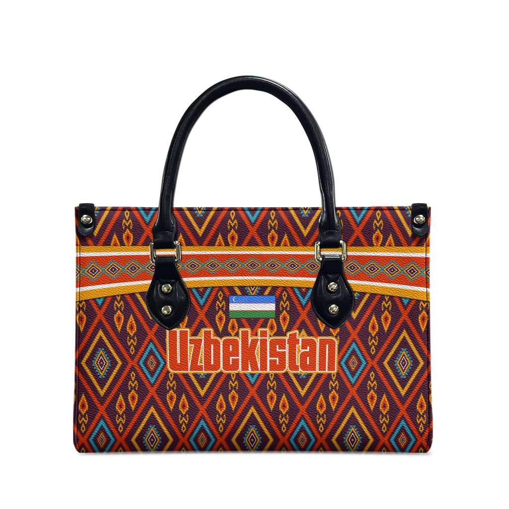 Uzbekistan Leather Bag with Traditional Geometric Motif Design - Wonder Print Shop