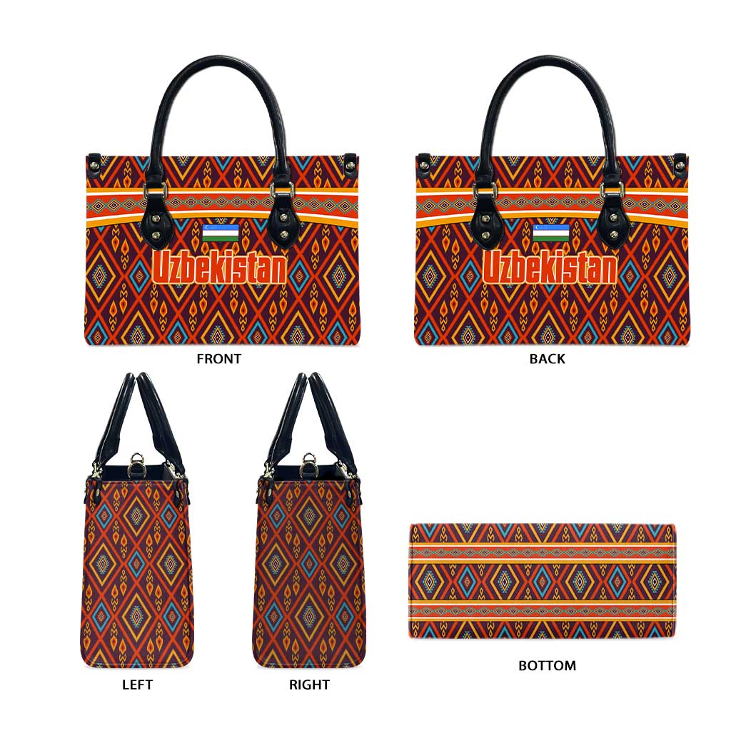 Uzbekistan Leather Bag with Traditional Geometric Motif Design - Wonder Print Shop