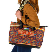 Uzbekistan Leather Tote Bag with Traditional Geometric Motif Design - Wonder Print Shop