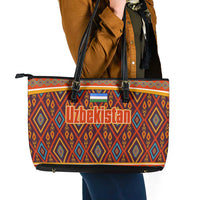Uzbekistan Leather Tote Bag with Traditional Geometric Motif Design - Wonder Print Shop