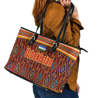 Uzbekistan Leather Tote Bag with Traditional Geometric Motif Design - Wonder Print Shop