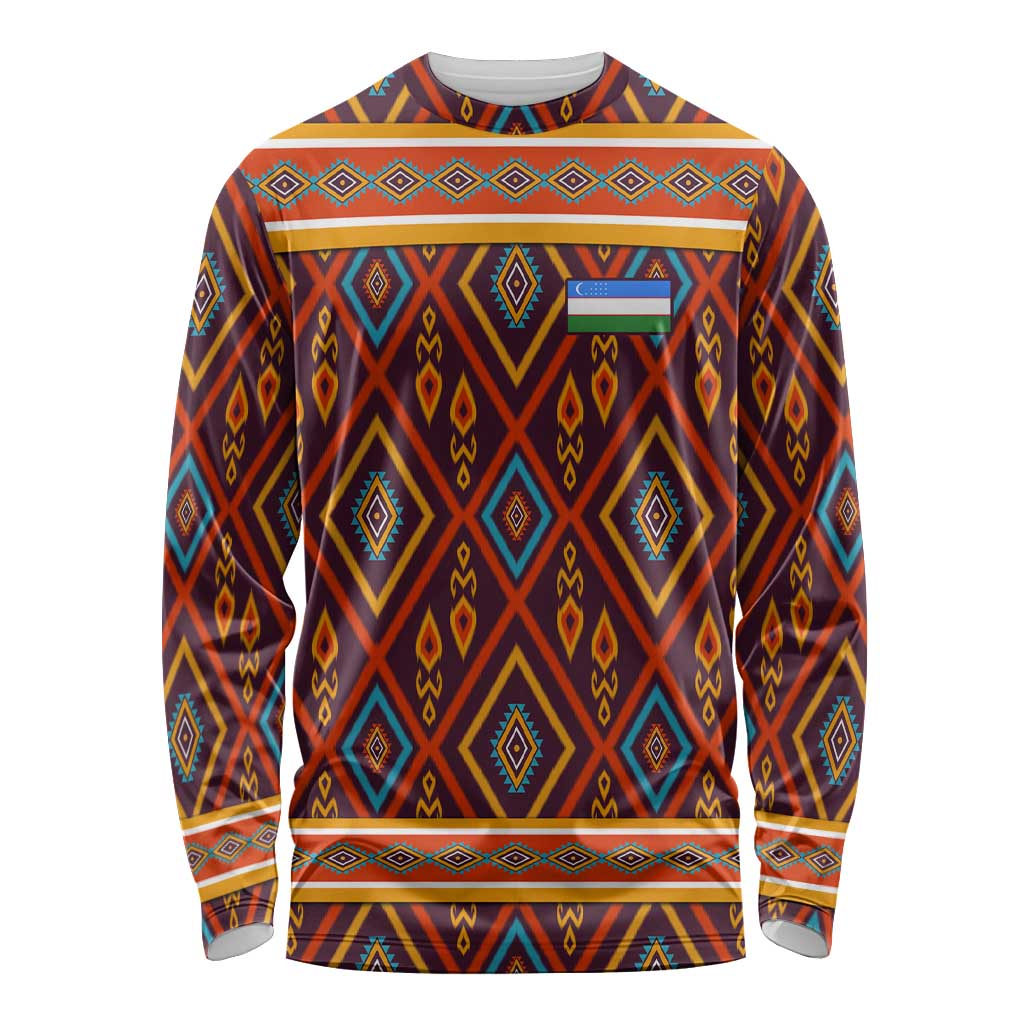 Uzbekistan Long Sleeve Shirt with Traditional Geometric Motif Design - Wonder Print Shop