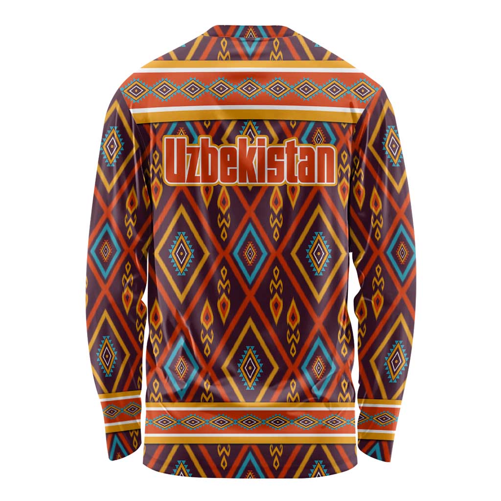 Uzbekistan Long Sleeve Shirt with Traditional Geometric Motif Design - Wonder Print Shop