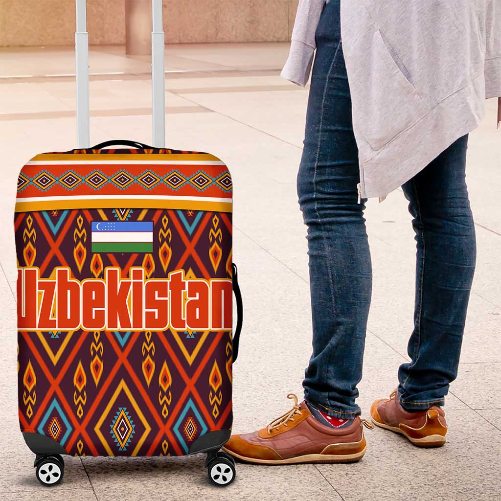Uzbekistan Luggage Cover with Traditional Geometric Motif Design - Wonder Print Shop