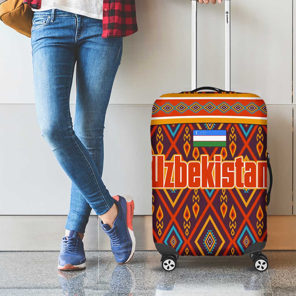 Uzbekistan Luggage Cover with Traditional Geometric Motif Design - Wonder Print Shop