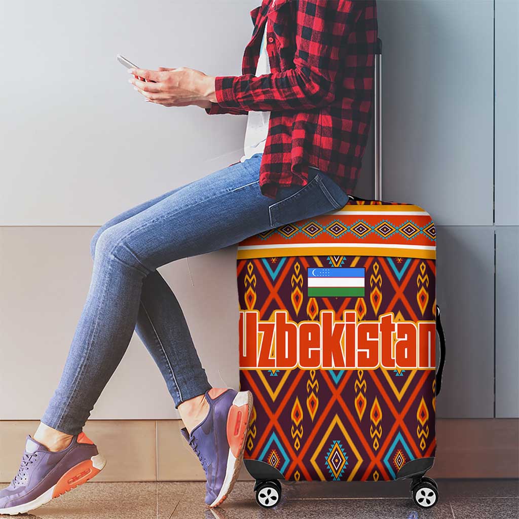 Uzbekistan Luggage Cover with Traditional Geometric Motif Design - Wonder Print Shop