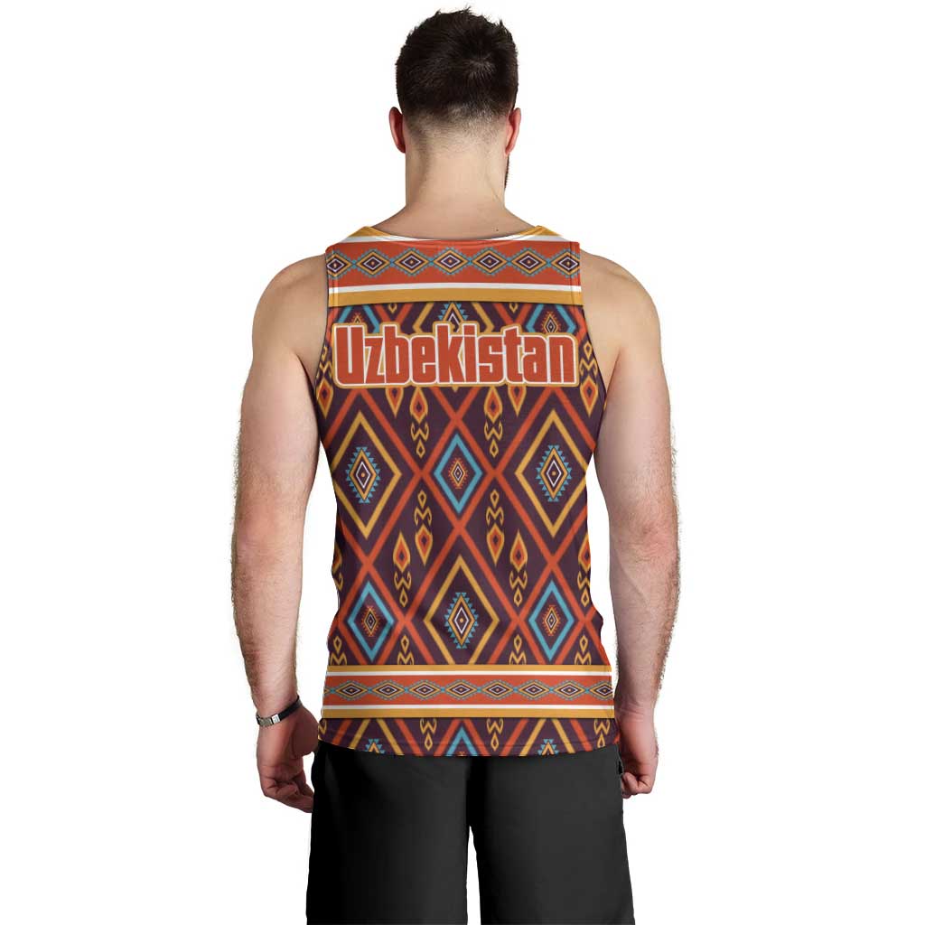 Uzbekistan Men Tank Top with Traditional Geometric Motif Design - Wonder Print Shop