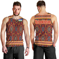 Uzbekistan Men Tank Top with Traditional Geometric Motif Design - Wonder Print Shop
