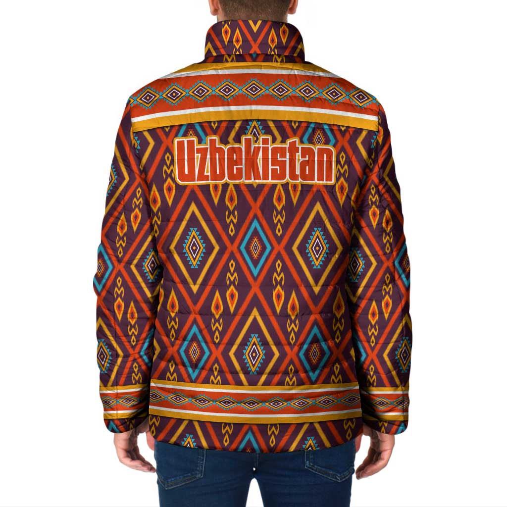 Uzbekistan Padded Jacket with Traditional Geometric Motif Design - Wonder Print Shop