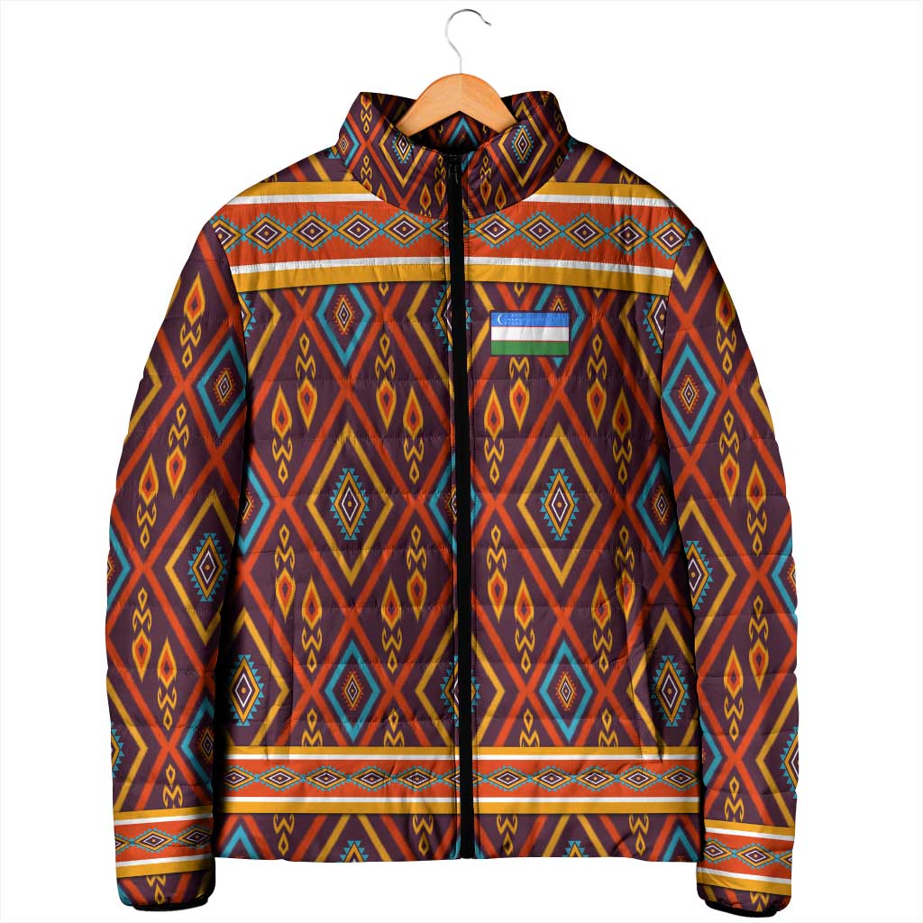 Uzbekistan Padded Jacket with Traditional Geometric Motif Design - Wonder Print Shop