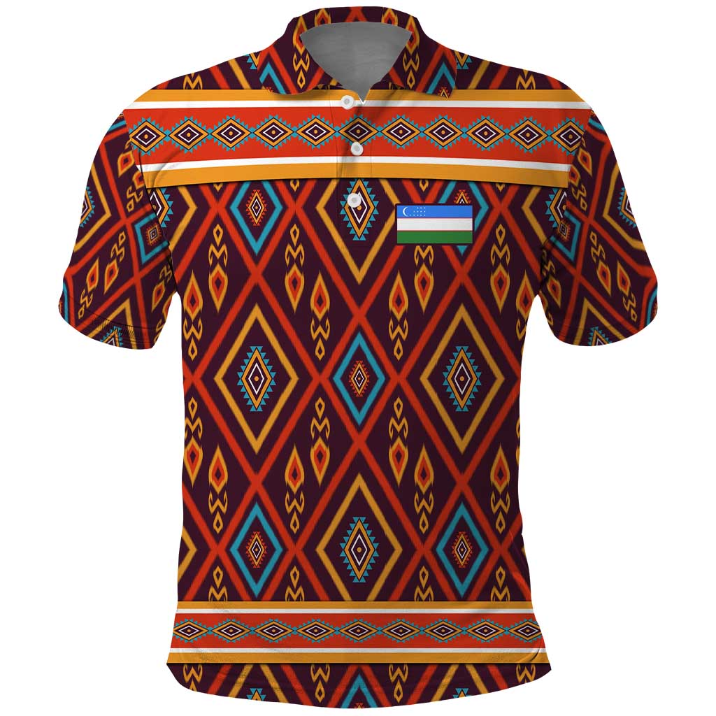 Uzbekistan Polo Shirt with Traditional Geometric Motif Design - Wonder Print Shop