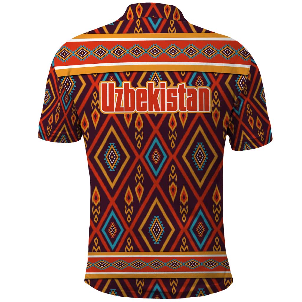 Uzbekistan Polo Shirt with Traditional Geometric Motif Design - Wonder Print Shop