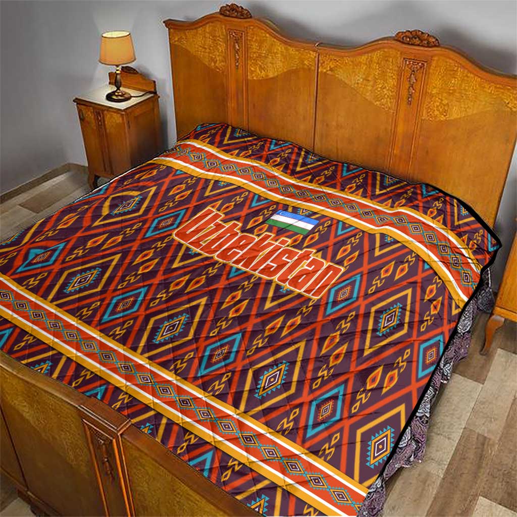 Uzbekistan Quilt with Traditional Geometric Motif Design - Wonder Print Shop