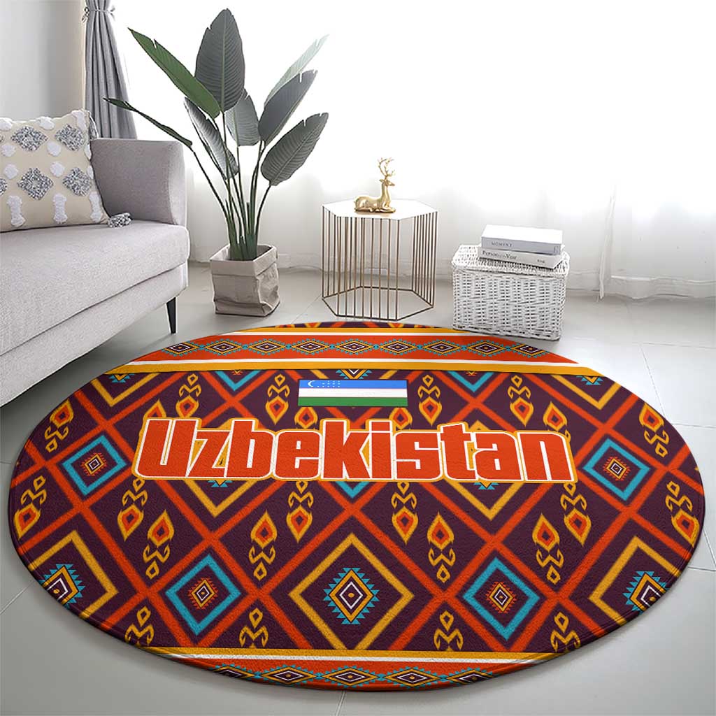 Uzbekistan Round Carpet with Traditional Geometric Motif Design - Wonder Print Shop