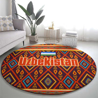 Uzbekistan Round Carpet with Traditional Geometric Motif Design - Wonder Print Shop