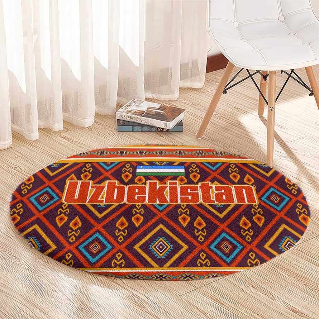 Uzbekistan Round Carpet with Traditional Geometric Motif Design - Wonder Print Shop