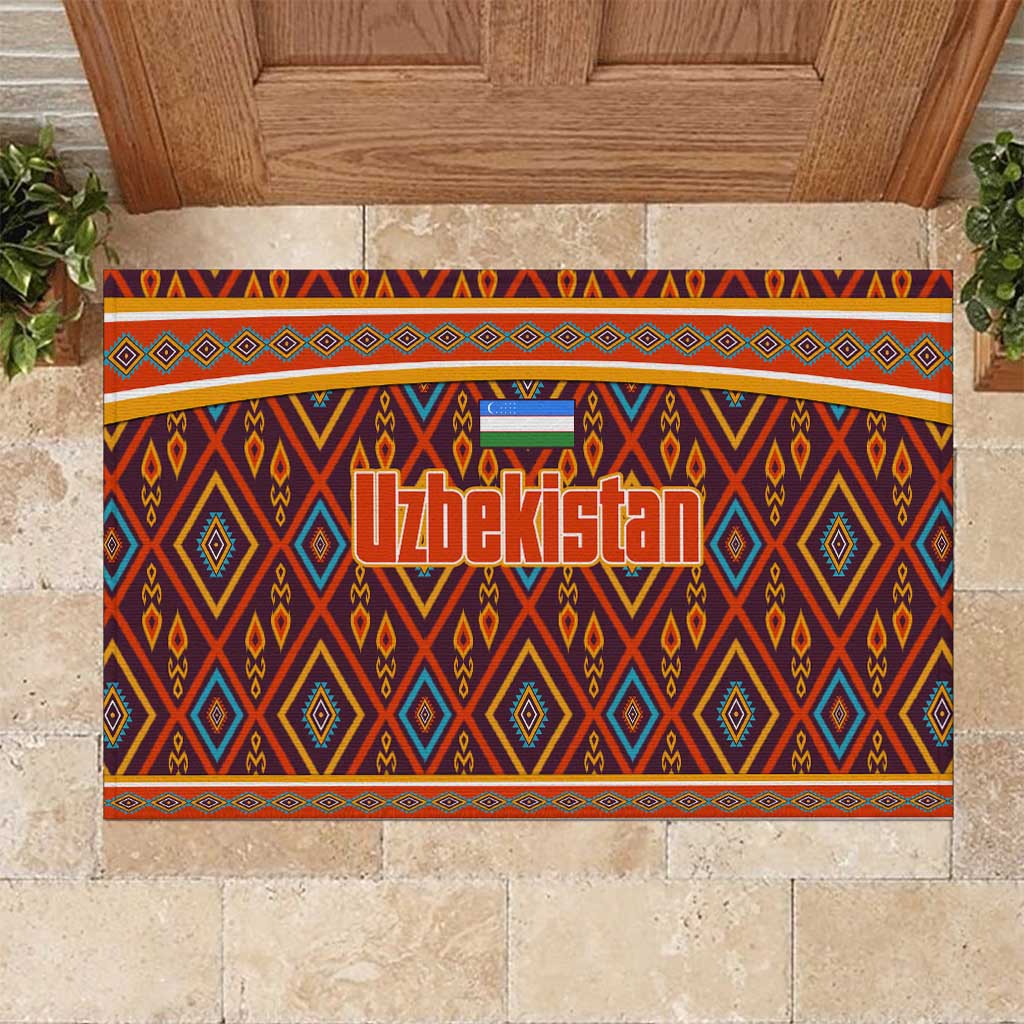 Uzbekistan Rubber Doormat with Traditional Geometric Motif Design - Wonder Print Shop