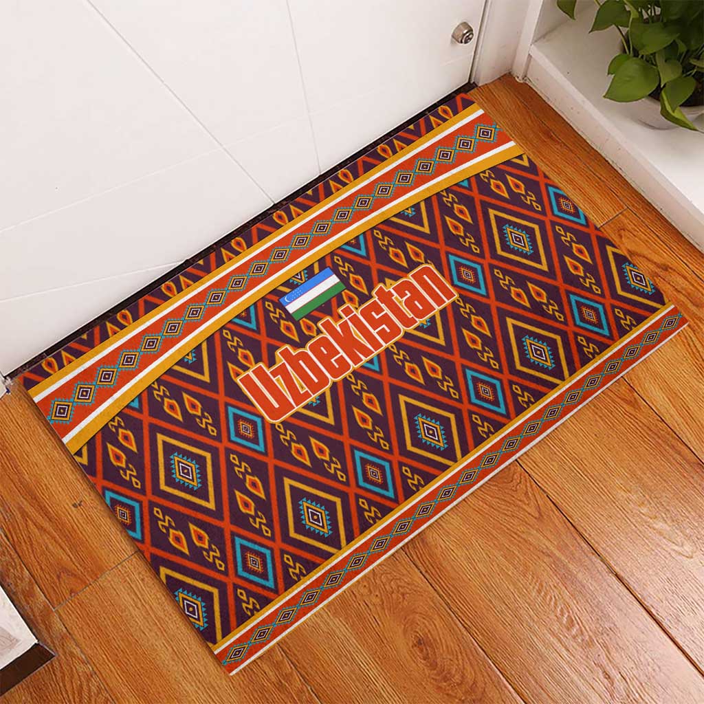 Uzbekistan Rubber Doormat with Traditional Geometric Motif Design - Wonder Print Shop