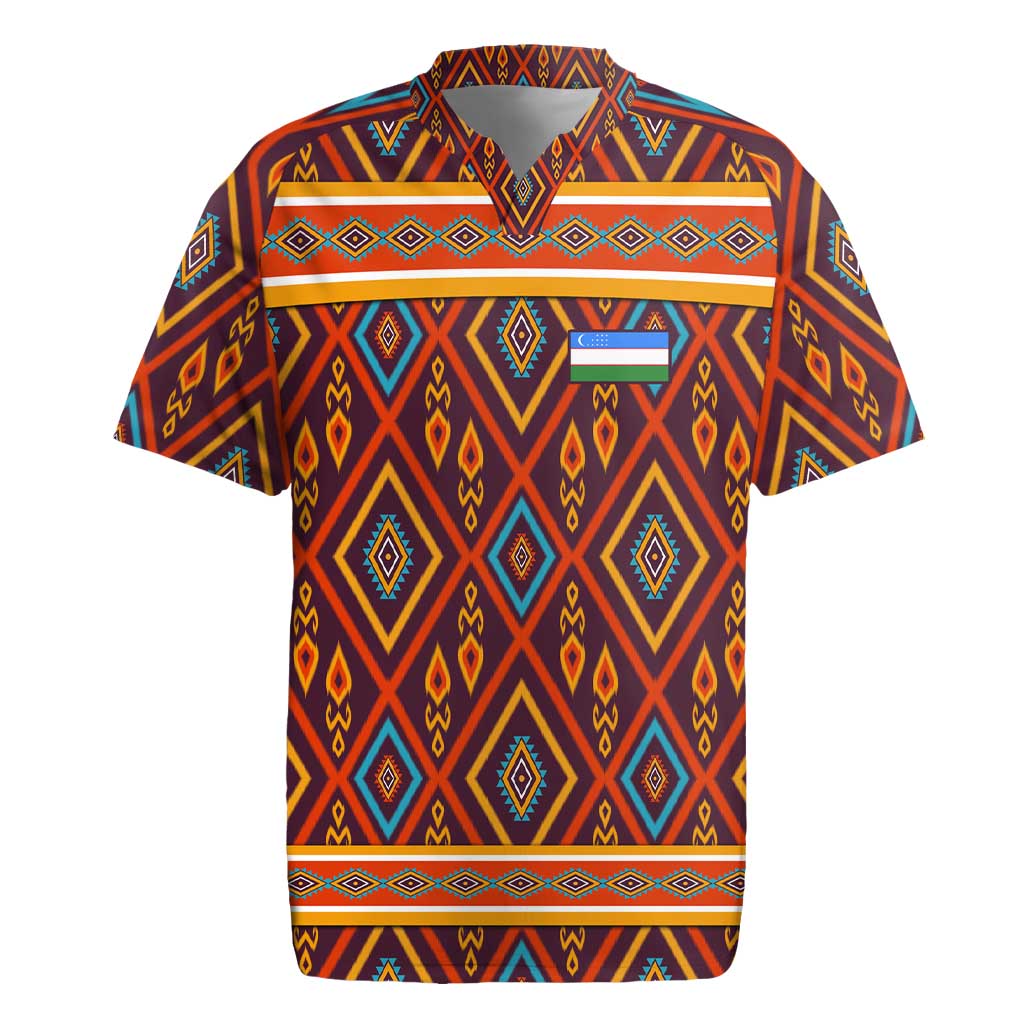 Uzbekistan Rugby Jersey with Traditional Geometric Motif Design - Wonder Print Shop