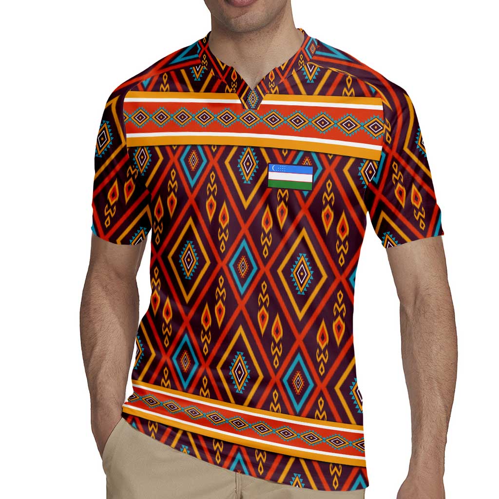 Uzbekistan Rugby Jersey with Traditional Geometric Motif Design - Wonder Print Shop