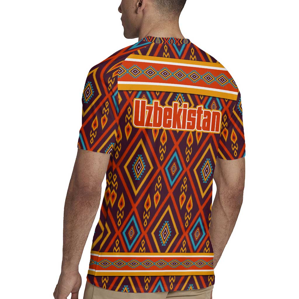 Uzbekistan Rugby Jersey with Traditional Geometric Motif Design - Wonder Print Shop