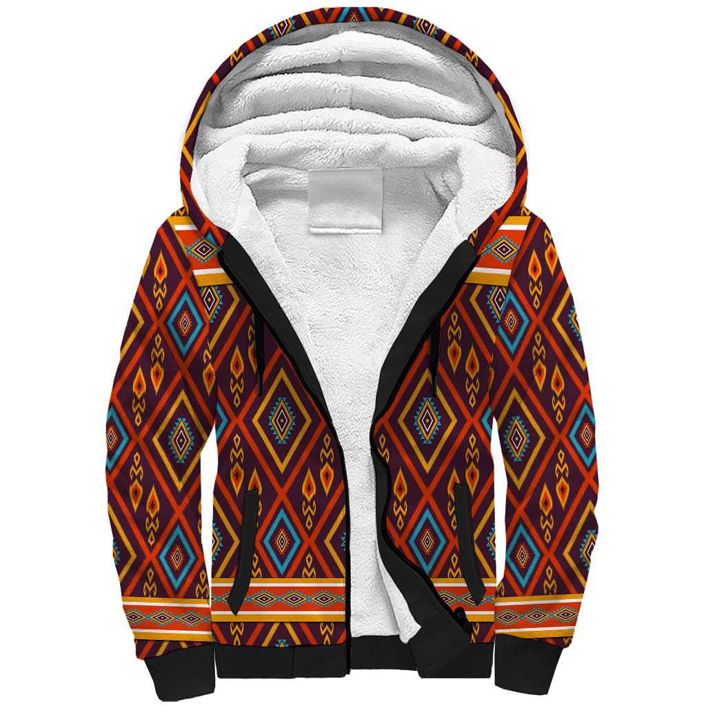 Uzbekistan Sherpa Hoodie with Traditional Geometric Motif Design - Wonder Print Shop