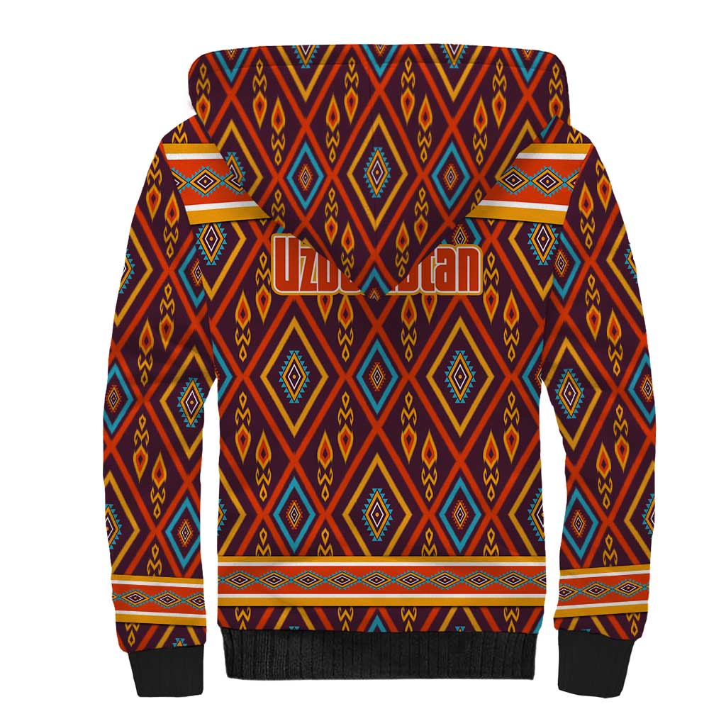 Uzbekistan Sherpa Hoodie with Traditional Geometric Motif Design - Wonder Print Shop